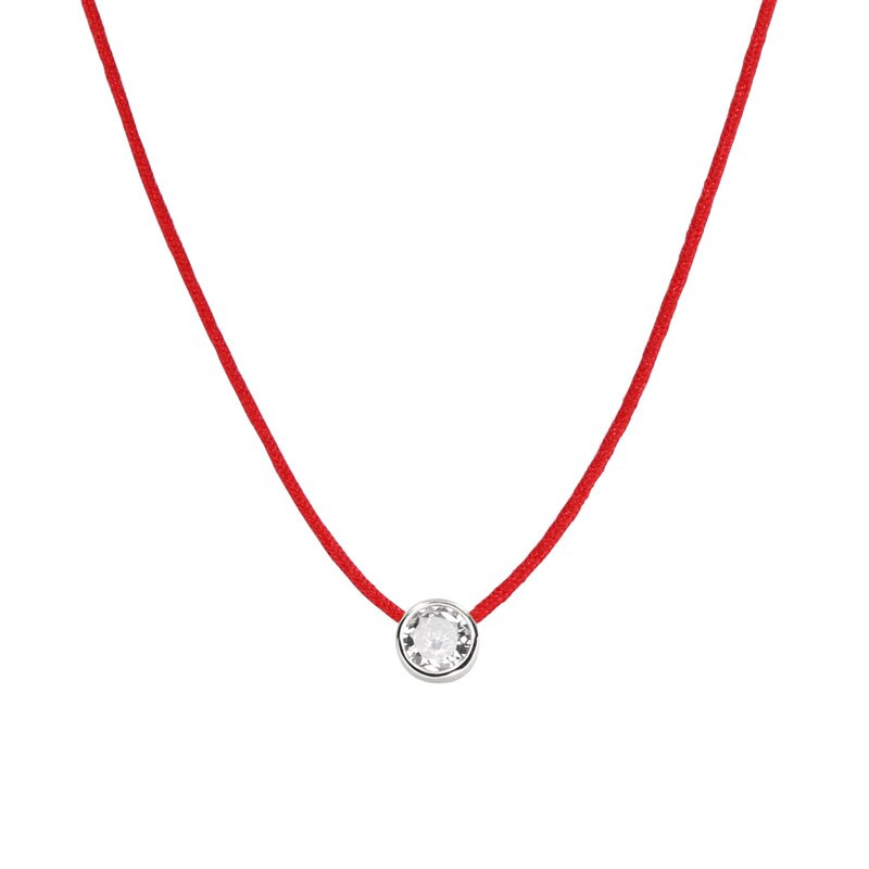 Moonmory Real 925 Sterling Silver Redline String Necklace With Zircon Pear Charm Choker For Women Jewelry Pink Blue: Red-silver