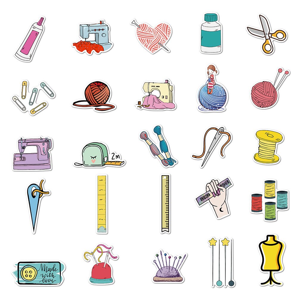 50PCS Waterproof Sewing Materia Stickers Decals for Laptop Notebook Skateboard Guitar Luggage For Macbook/Huawei/Xiaomi Sticker