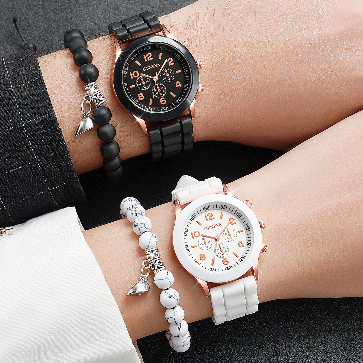 4 st parklockor arabiska kvinnor kvartsklocka casual silikonarmbandsur magnet hjärtformade armband set