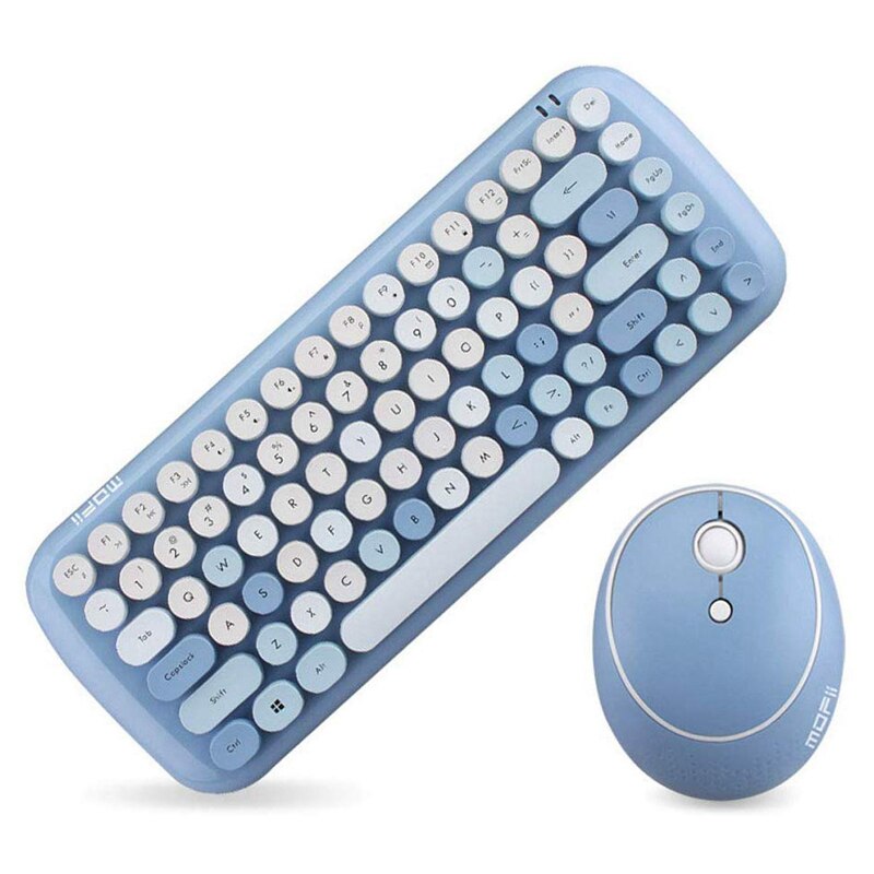 MOFII Ferris Hand Office Mini Wireless Keyboard and Mouse Set Round Keycap Girl Heart Mixed Color Wireless Keyboard and Mouse: Blue