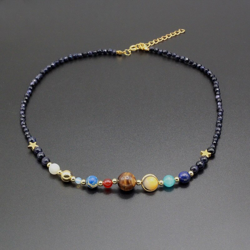 Solar System Necklace Universe Galaxy the Eight Planets Natural Stone Beads Necklaces for Women