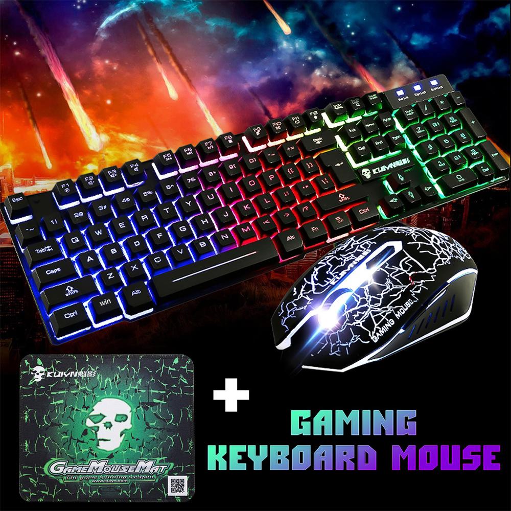 T6 Regenboog Led Backlit Multimedia Ergonomisch Usb Gaming Toetsenbord Bedrade Muis En Muismat Voor Pc Laptop Computer Gebruikers Gamers