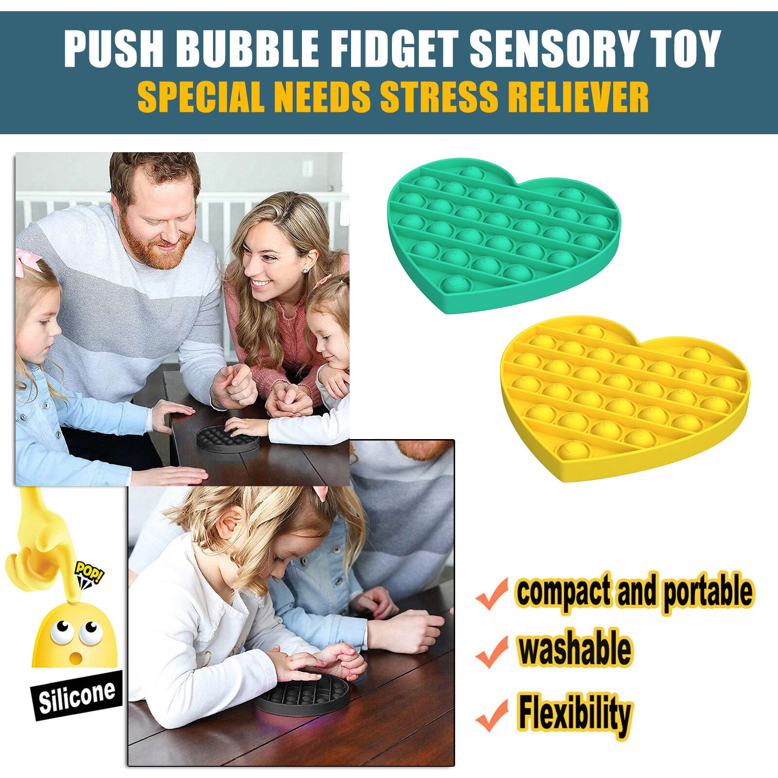 Love Push Bubble Fidget Sensory Toy Autism Special Needs Stress Reliever toys for children Kids juguetes детские игру#S35