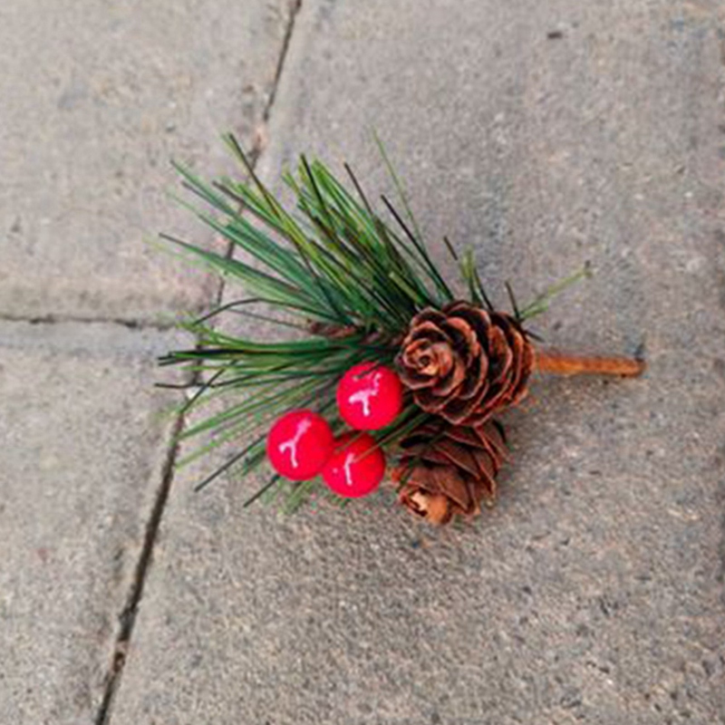 40Pcs Kunstmatige Bloem Rode Kerst Berry En Pine Cone Met Hulst Takken Kerst Decoratie Voor Thuis Bloemen Decor
