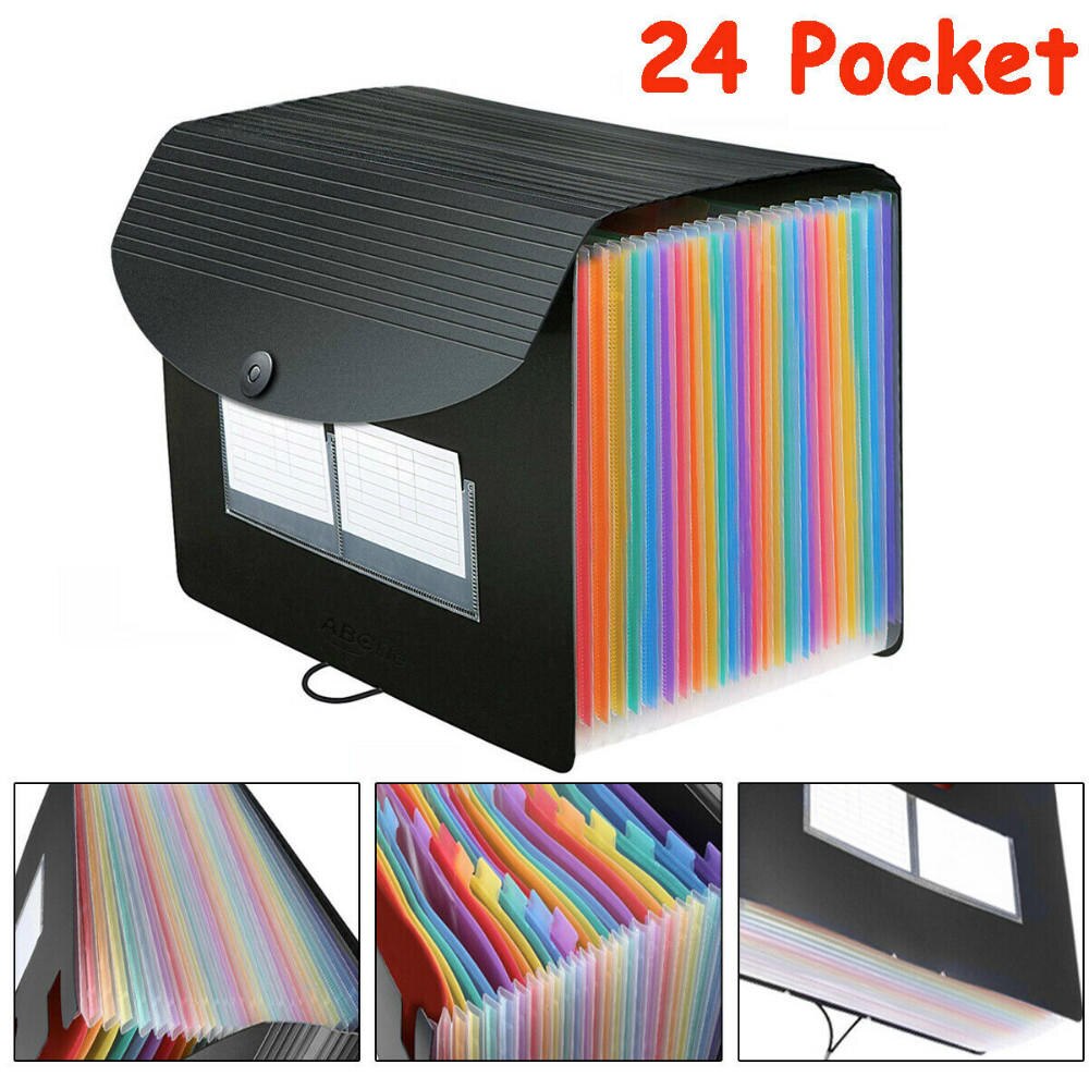 24 Pockets Expanding File Folder A4 Office Organizer Portable Business File Box School Office Supplies Document Holder