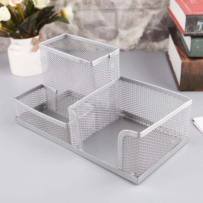 Metal Mesh Desk Organizer Pen Pencil Storage Holder with 3 Compartments for Home Office Students Supplies Accessories L29K