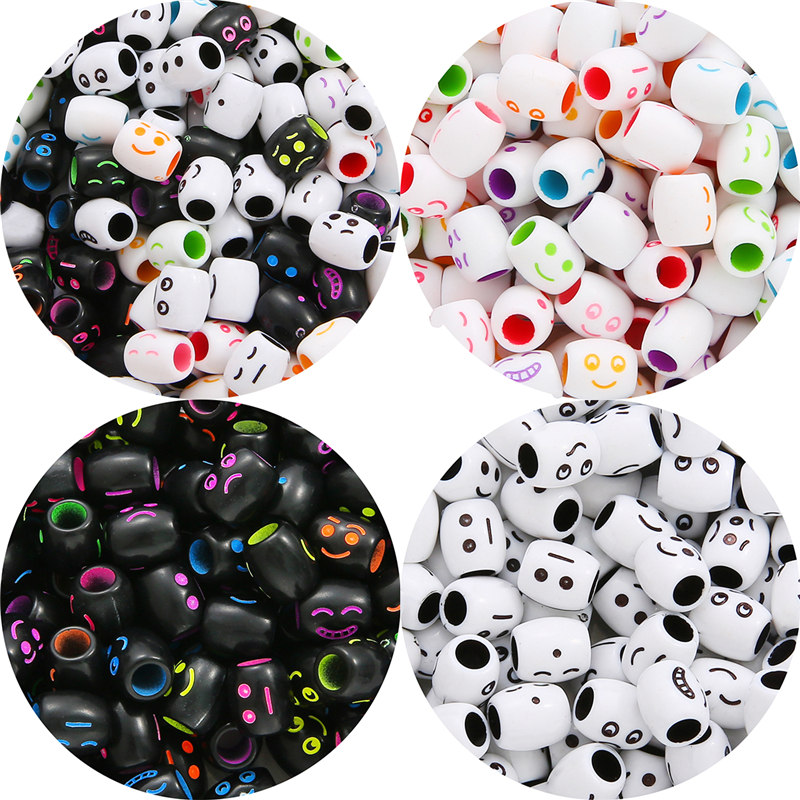 30 Stks/partij Willekeurig Gemengde Smiley Gezicht Acryl Barrel Haar Vlecht Dreadlock 5Mm Hold Buis Kralen Voor Diy Handgemaakte Sieraden maken