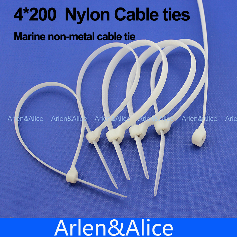 100 stks 4mm * 200mm Nylon kabelbinders rvs plaat vergrendeld voor boot met Marine non-metalen tie