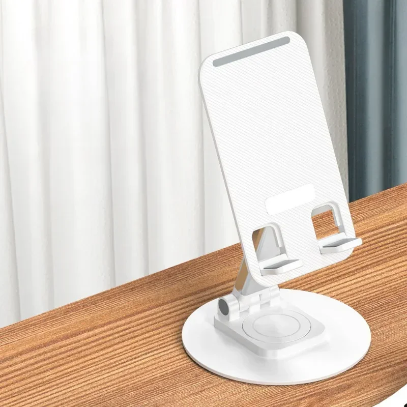 Universelt telefonstativ på skrivebord 360 ° roterende flervinklet sklisikker metallbase sammenleggbar for kontor, iphone 13 14 15 pro xiaomi samsun: Hvit