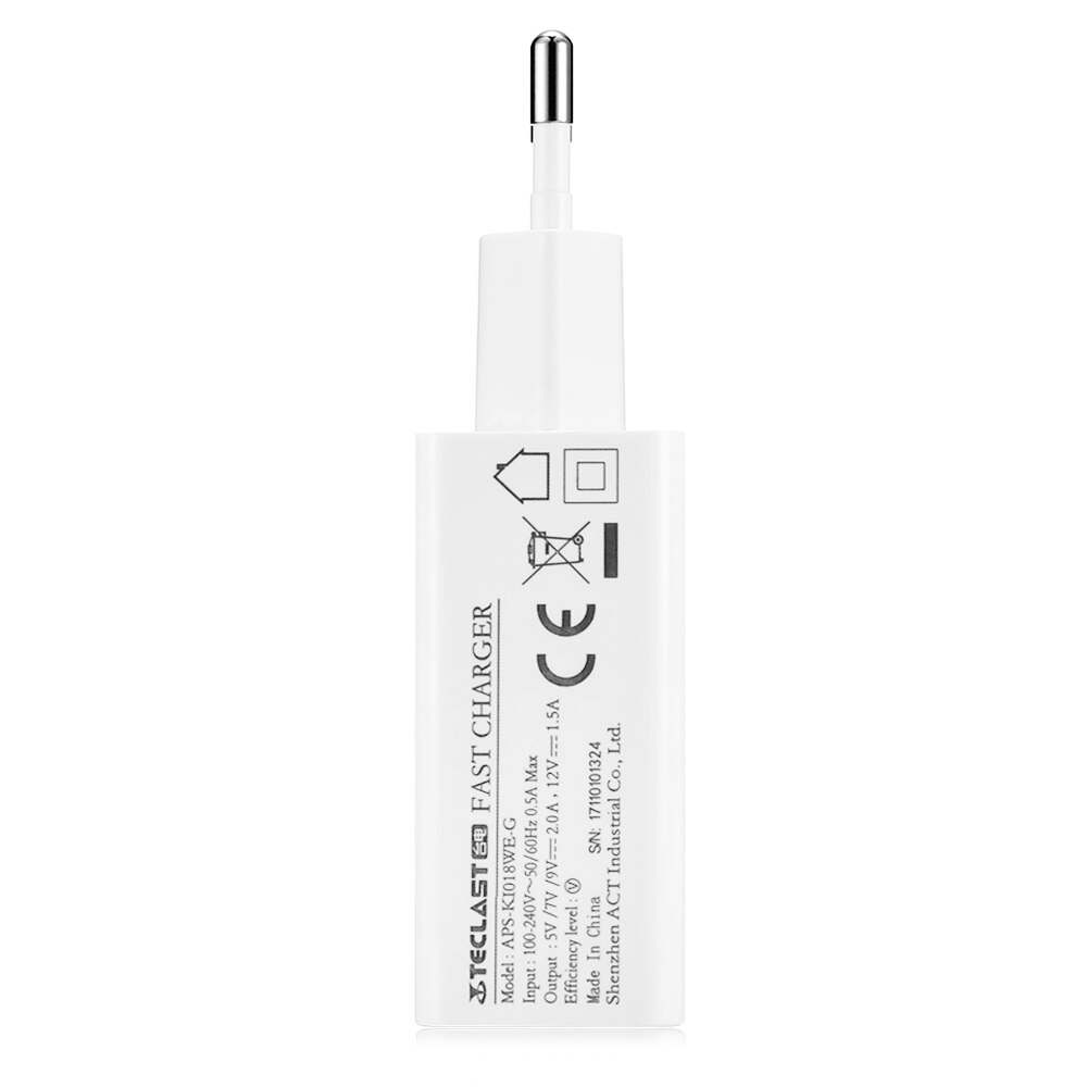 Teclast APS-KI018WE-G Fast Charger EU Plug voor Teclast Master T8/T10 Wit Kleur Usb-poort minimalistische Lichtgewicht en Kleine