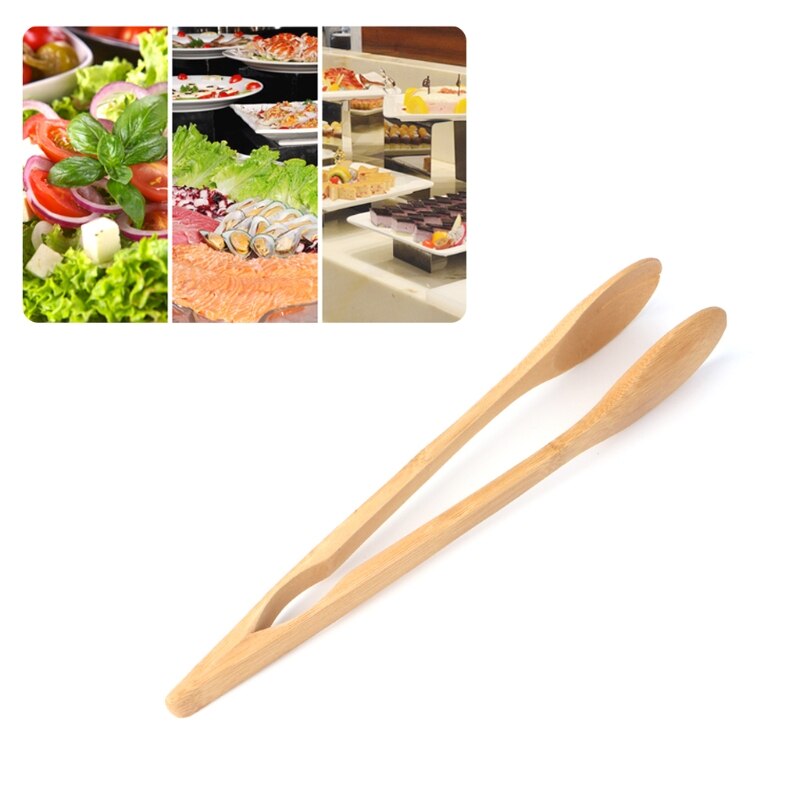Bamboetang, bamboe keukentang, houten toasttang, bamboe barbecuetang, herbruikbaar, voor keuken, eetkamer, broodrooster, steak, toast, fruit, brood, salade, 20 cm, 1 stuk