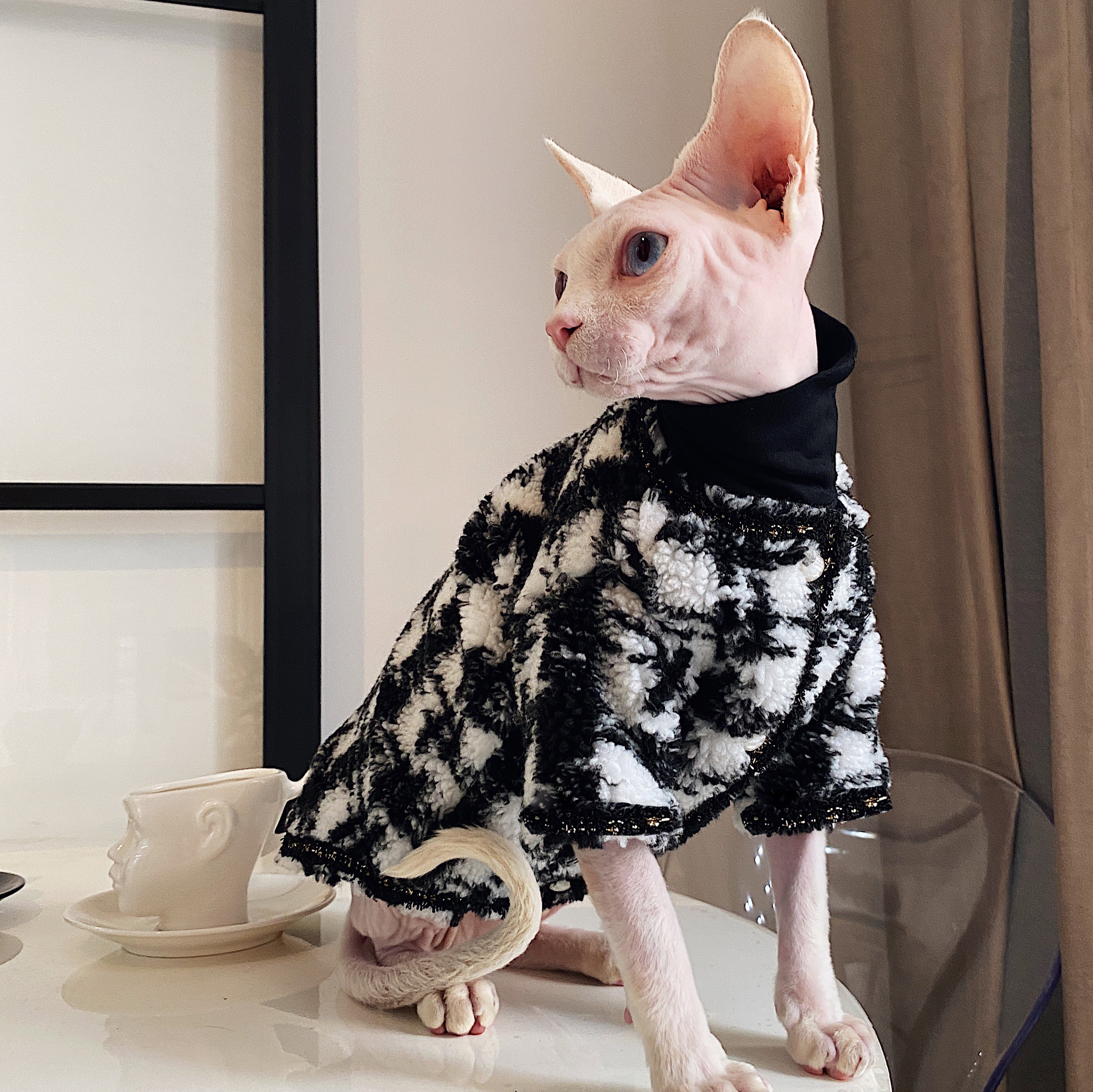 Senaste sphynx kattkläder ulltröja med valfritt pärlhalsband