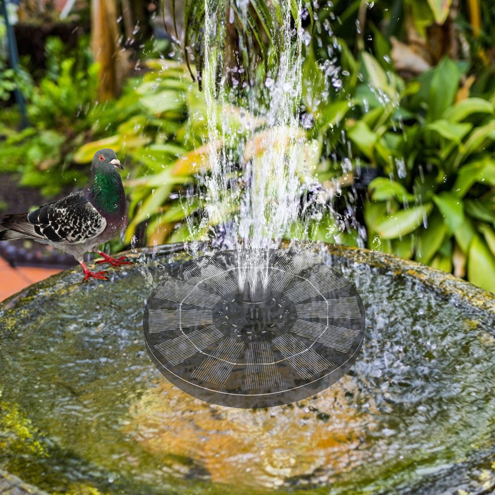 3W Solar Fountain Water Pump 12 LED Lights Bird Bath Fountain With 7 Nozzles