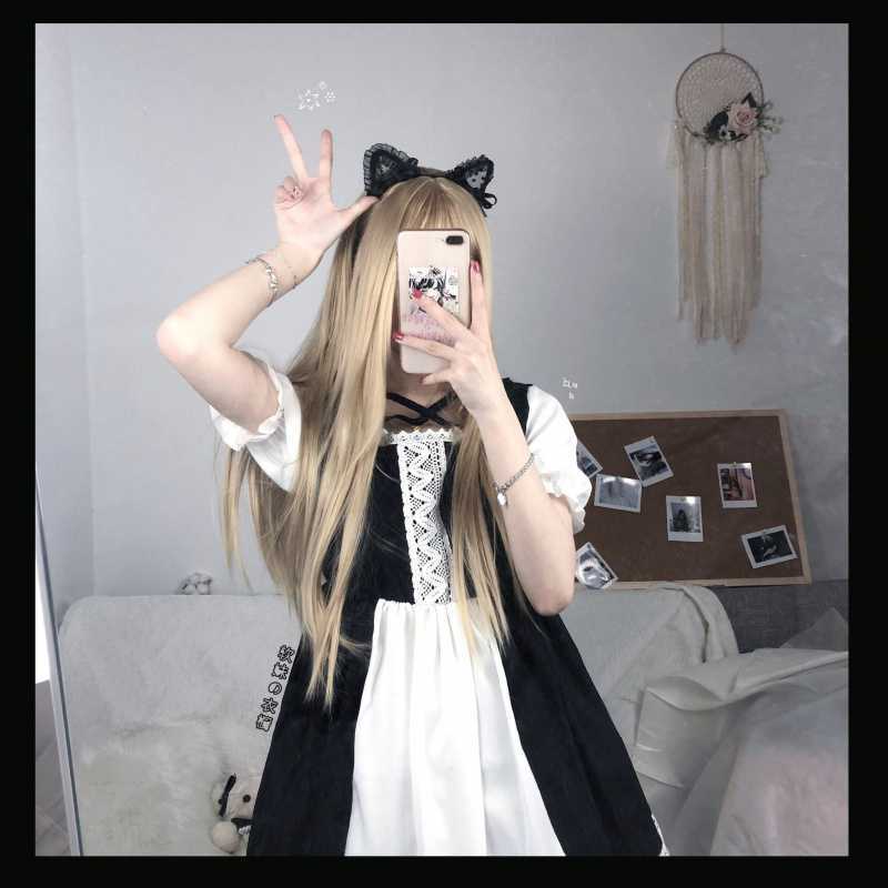 Vestido de mucama Kawaii Lolita, ropa gótica rosa para de cumpleaños, manga abombada, Harajuku japonés, con volantes y cordones, suave