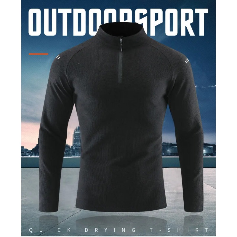 Fitness sort frakke gym jogging herre træningstøj løbe langærmet t-shirt reflekterende herre sportstøj åndbart