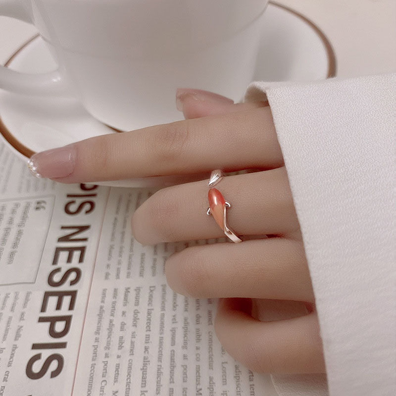 Röd koi fisk ring dam vintage smycken för kvinnor silver färg tur ringar klassisk konst utsökt lyx dam smycken