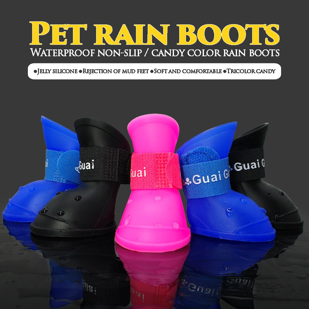 4 stks Waterdichte Hond Schoenen Zomer Anti-slip Rubber Regen Laarzen Beschermende Voor Kleine Katten Honden Snoep Kleur puppy Sokken Booties