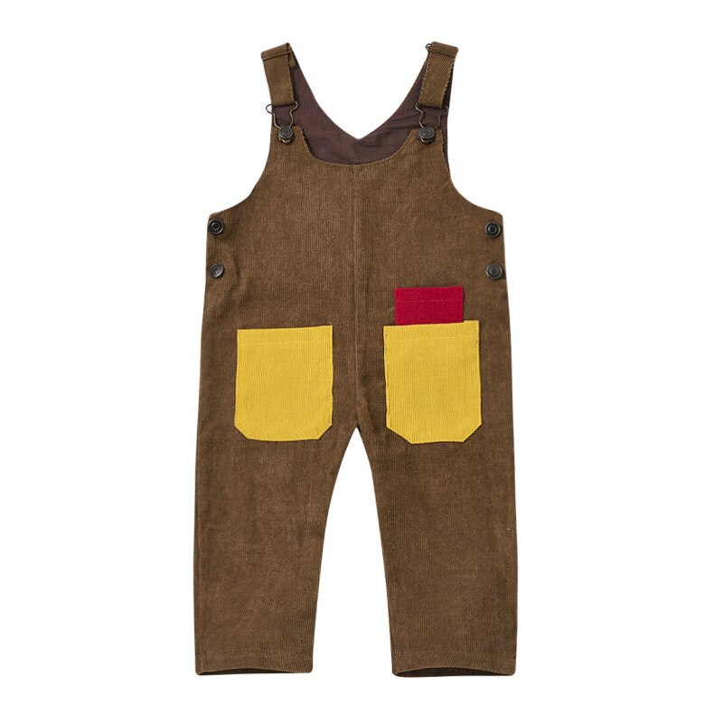 Babybroek met bretels, corduroy jumpsuit, herfst mouwloos zijzak patch kleur herfst schouder knopen kleding: 2 / 100