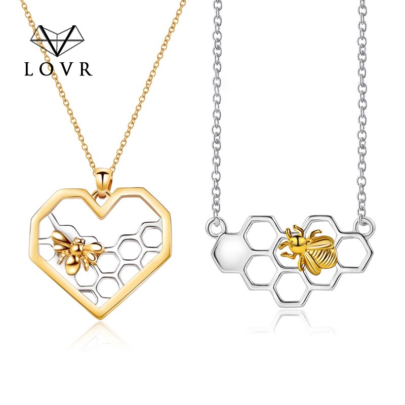 LOVR pendentif colliers pour femmes fille longue or argent coeur nid d'abeille abeille Animal collier déclaration bijoux