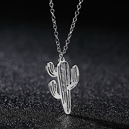 Rinhoo Simple Couple Stainless Steel Necklace Hollow Cactus Heart Flower Pendents Jewelry For Men and Women: 5