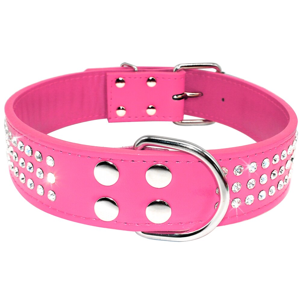 3 Rows Rhinestone Dog Collar Leather Dog Collars 1.5inch Wide For Medium Large Pet 5 Colors 2 Sizes