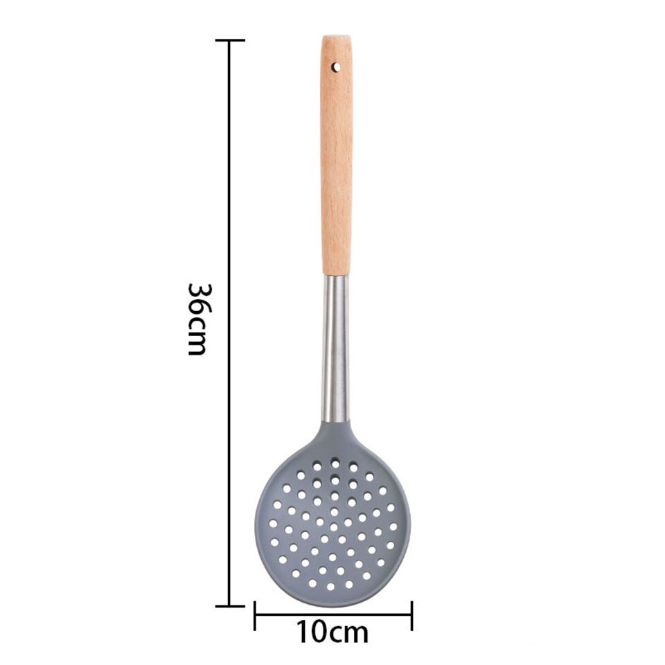 Espátula de silicona Flexible, utensilio de cocina, huevo, galleta, antiadherente, tortitas con mango de madera: Colander
