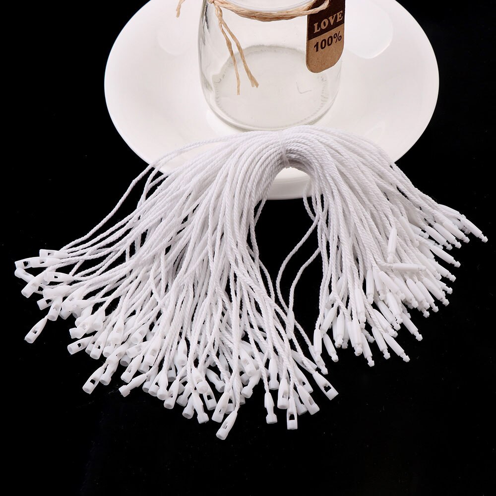 100 unids/set medio bala de algodón de ropa de bala etiqueta cuerda cuerdas colgando de la tableta para bolsa de ropa etiqueta tarjetas DIY Ropa Accesorios: white