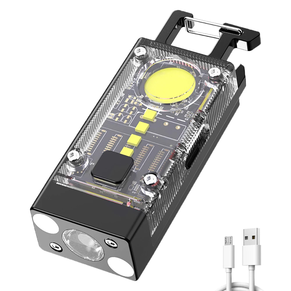 Mini lampe de poche LED solaire EDC, torche porte-clés multifonctionnelle portable, lanterne de camping COB aste par USB avec magnétique de bain: Bleu