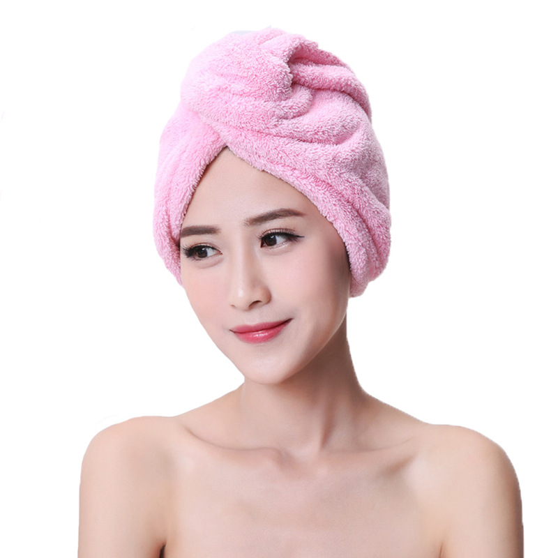 Toalla de baño de terciopelo Coral para cabello seco turbante de secado rápido de microfibra superabsorbente para mujer gorro de pelo envuelto con botón grueso
