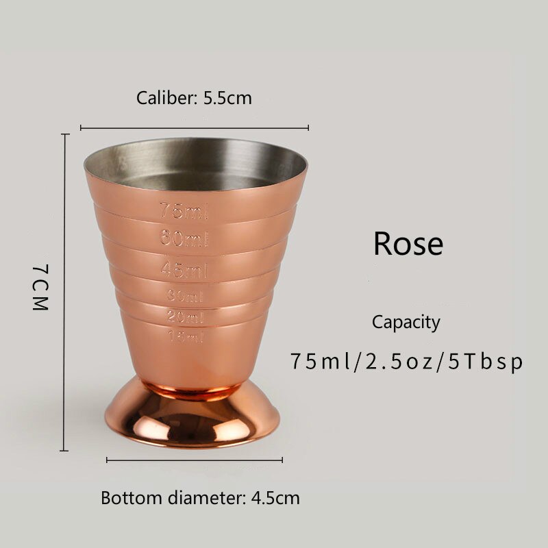 75ml magiska mätkopp 3 vågar rostfritt stål mätinstrument uns kopp jigger bar rose bartending verktyg 5 msk: Rosa guld