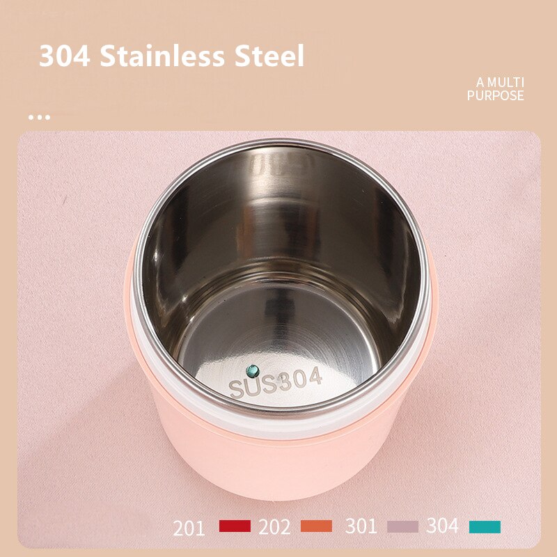 304 Stainless Steel Breakfast Cup Milk Oatmeal Insulation Cups Students Work Adult Insulating Soup Leakproof Cup With Spoon Lid