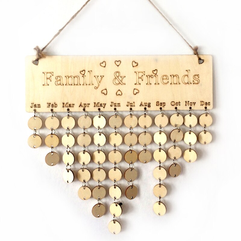 Tablero de recordatorios de cumpleaños para el hogar Calendario de madera, adorno colgante, decoración de Año ,: 01