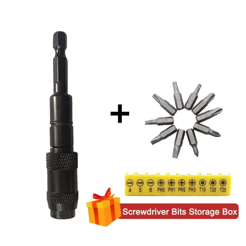 1/4 "Hex Magnetic Screw Drill Tip Locking Bit Quick Change Holder Drive Guide Drill Bit Screw Tool Screwdriver Bit Extension Rod: Black Set