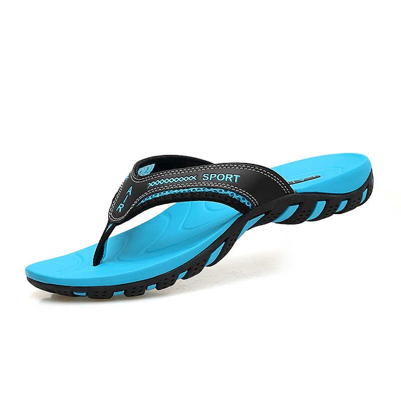 CcharmiX Sommer Männer Schuhe Herren kippen-Flops modisch Anti-Unterhose Leder Männer lässig Schuhe Klassische Massage Strand hausschuhe: Blau / 6,5