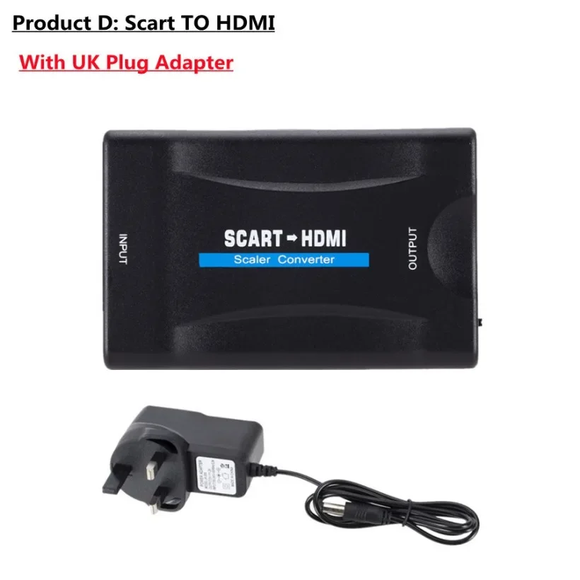 YIGETOHDE 1080P SCART naar HDMI-compatibele Video Audio Upscale Converter Adapter voor HD TV DVD Sky Box STB Plug en Play DC-kabel: Rood