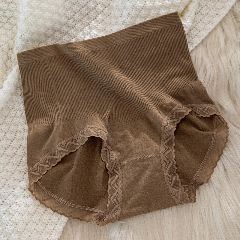 One Size Panties Cotton Panties For Women Sexy Lace Underpants Girl Comfort Briefs High Waist Seamless Panty Lingerie 40-75kg: Brown