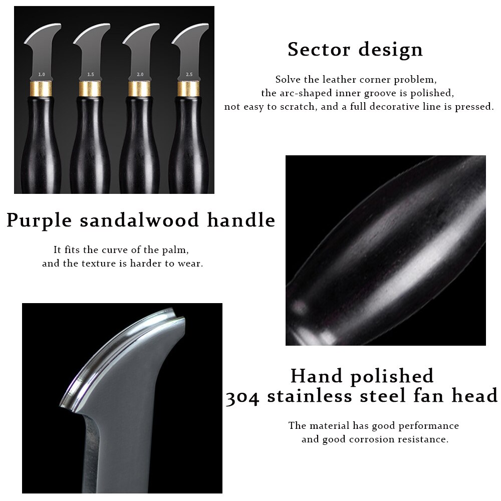 Leather Edge Creaser Stainless Steel Blade Ebony Blackwood Handle Marking Edge Decorate Line Skiving Tool Leathercraft Mark Tool