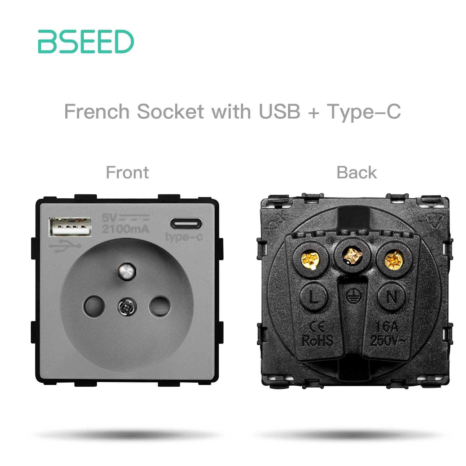 BSEED Mechanical Button Switches EU Socket TV ST CAT5 Double USB Sockets Function Parts Glass Socket Frames DIY Free Combination: Type8