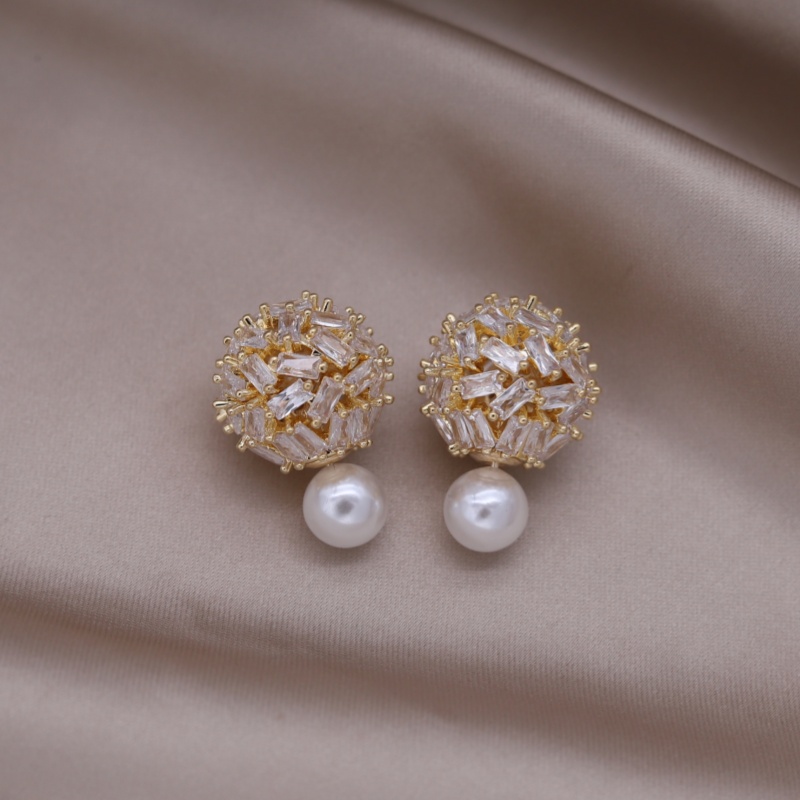 Südkorea neues Modeschmuck 14K vergoldet Biene Zirkon Perlenohrringe elegante Damen tägliche Arbeitsaccessoires: Silber überzogen