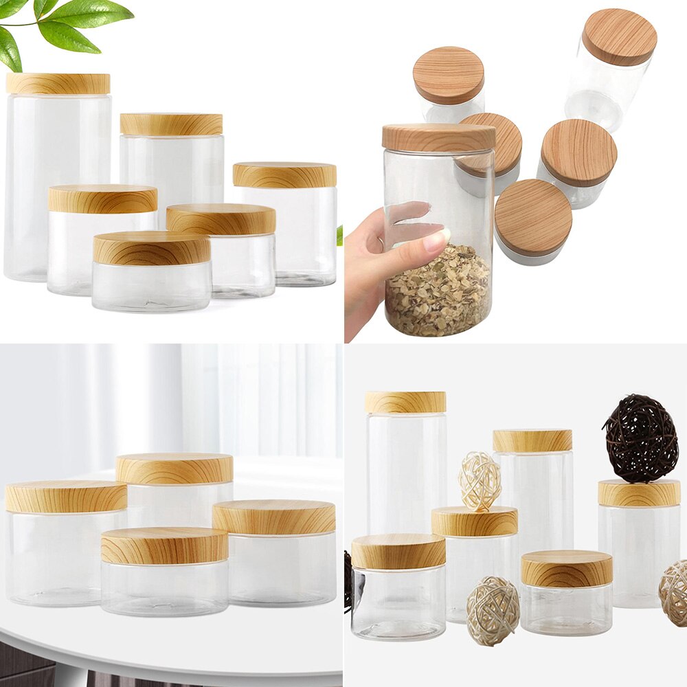 100ml 200ml 300ml 500ml Coolcells Empty Clear Pet Jars Containers With Portable Plastic Seal Limitation Wood Lids Glass Jar