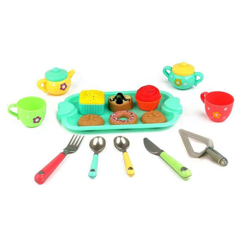 Simulazione di Legno Cucina Giocattolo Gioco di Ruolo Puntelli Tè Da dolce impostato Giocattolo Educativo Cuoco Teiera Tazze impostato di Piastre Modello Forniture: 16 pezzi