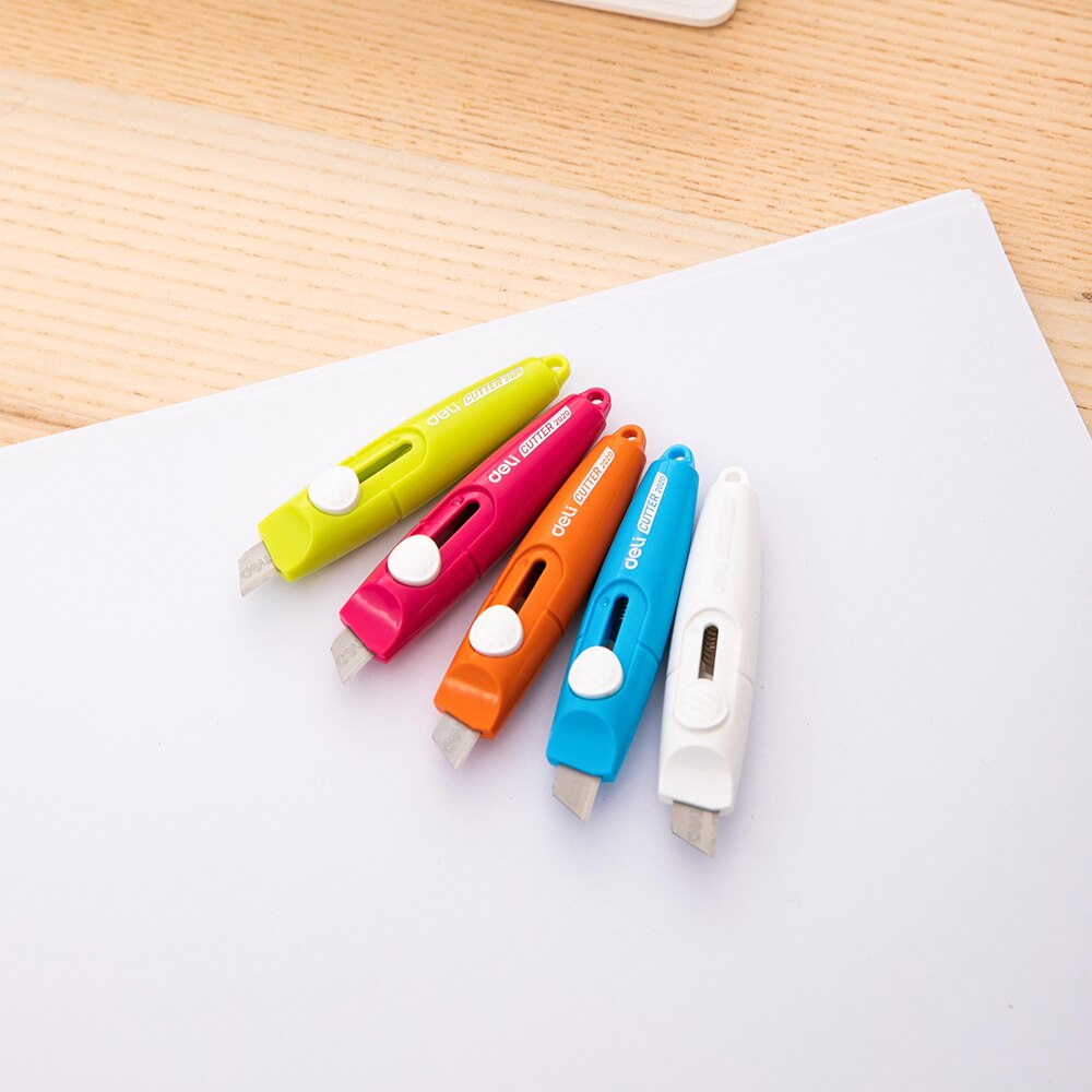 Deli – Mini coupe-papier Portable couleur bonbon, boîte de 5 pièces, fournitures scolaires, coupe-couteau utilitaire, papeterie couteau à découper E2020
