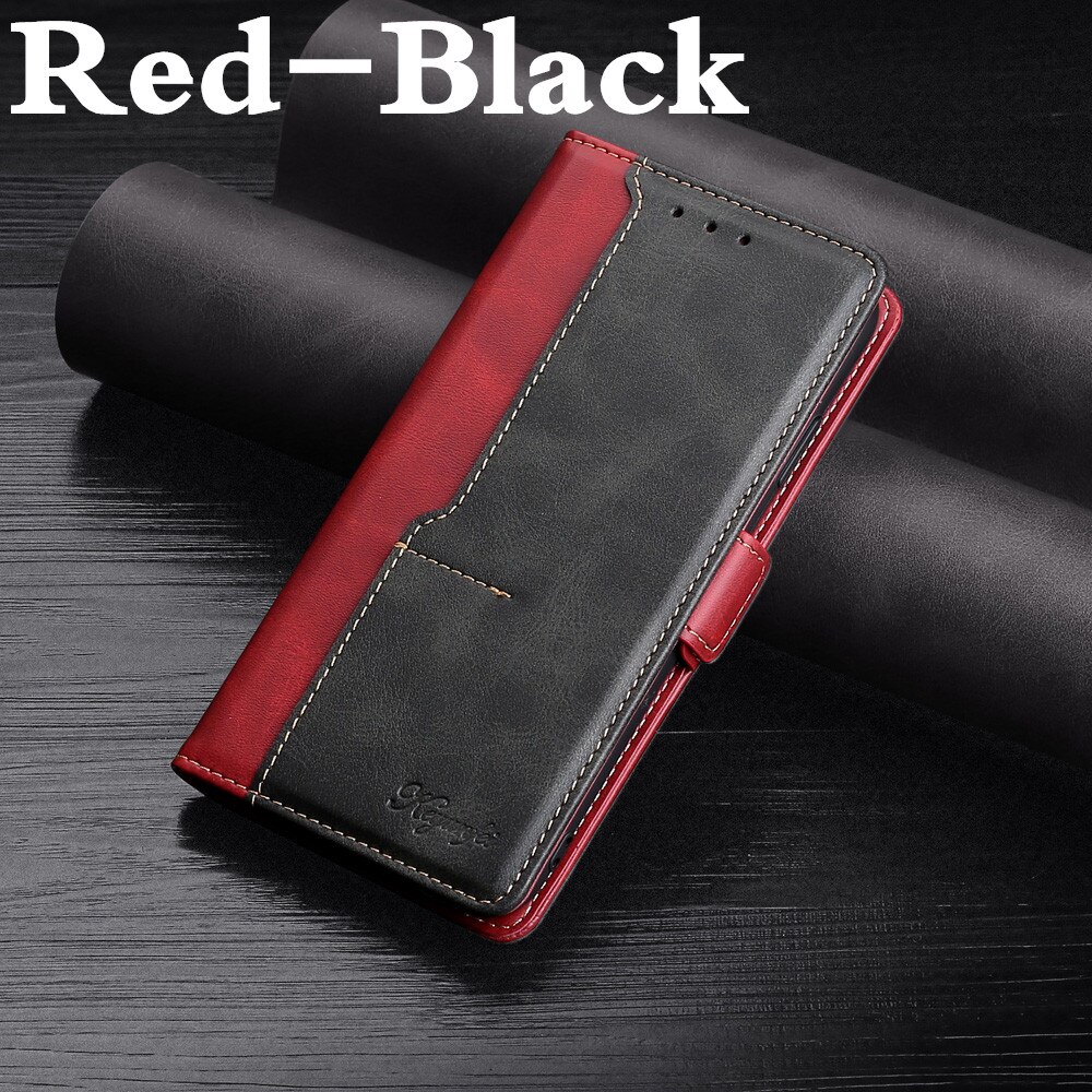 Leather Case For UMIDIGI S5 Pro/A7 Pro/Power 3/F2/A3X/A3S Cover Contrast Color Flip Wallet Flip Magnetic Leather Holster Case: For UMIDIGI Power 3 / Red-Black