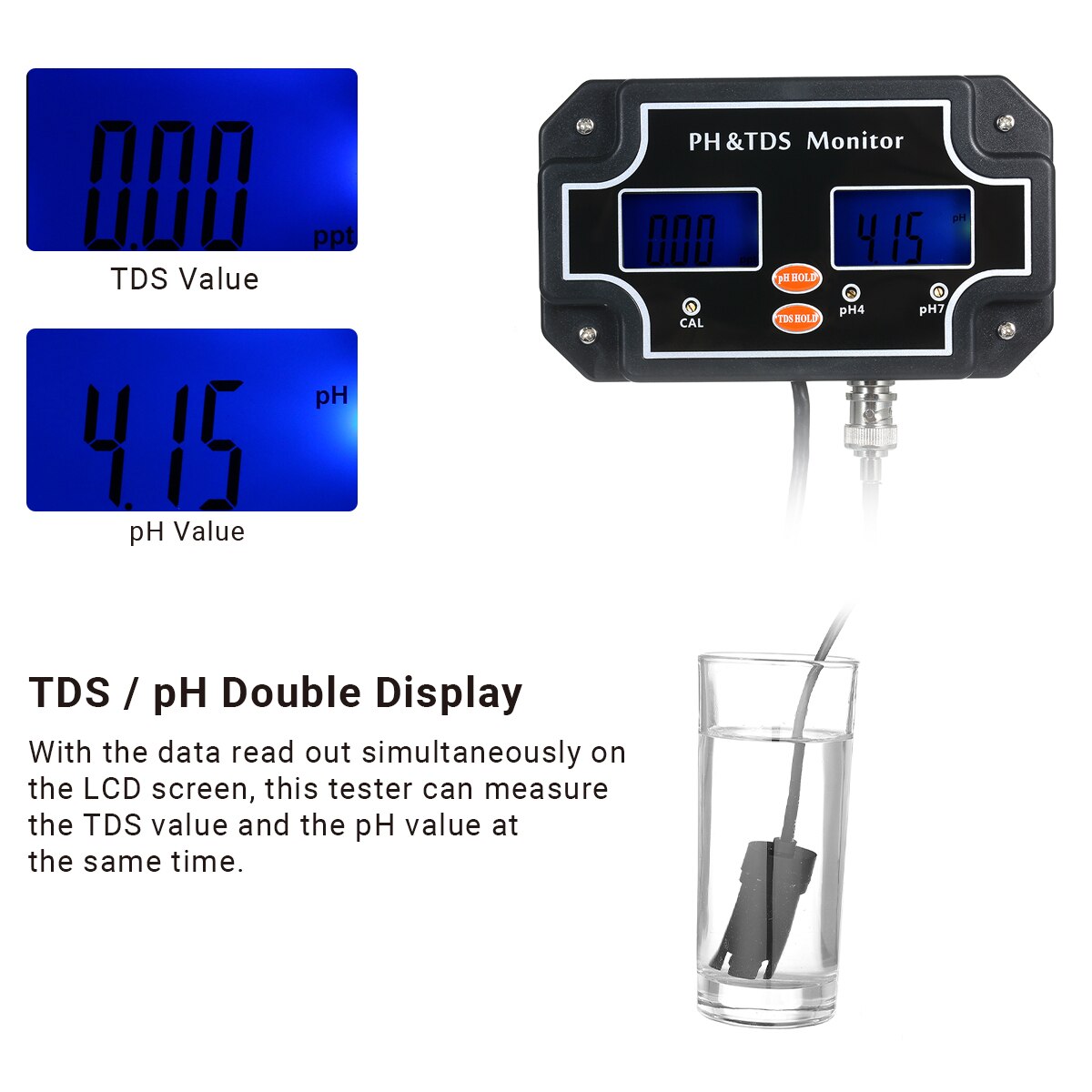 2 in 1 Digital Water Tester PH TDS Meter Waterproof Double Display Tester PH/EC-2681/PH/TDS-2683