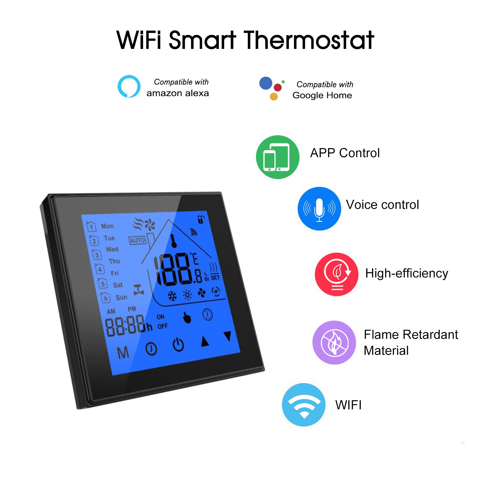 Wifi smart termostat temperatur lcd uge programmerbar til vand / gaskedel opvarmning tuya app kontrol til alexa google hjem: Sort / Til gaskedel