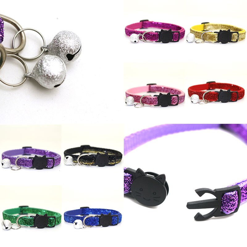 Obroża dla kota/psa z dzwonkiem moda regulowana cekinowa obroża smycz na szyje brokat aksamitna wstążka wysokiej jakości artykuły dla zwierząt