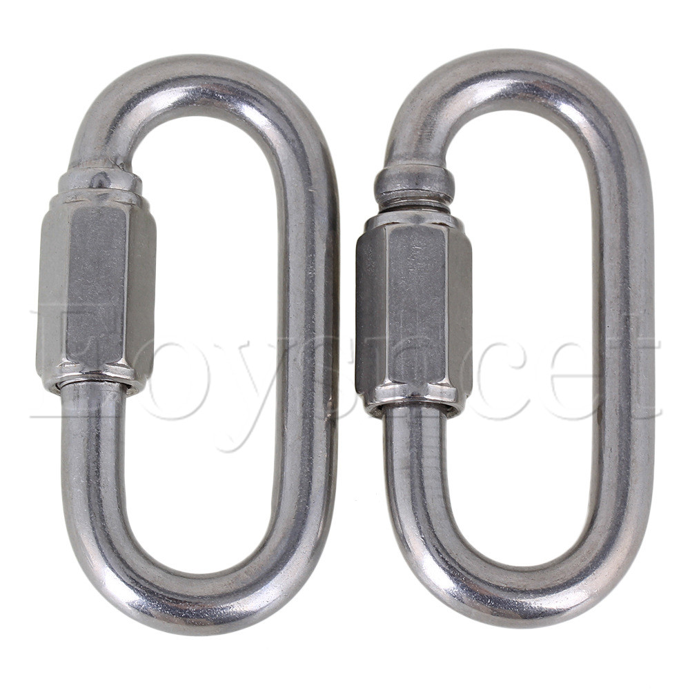 2 stks 304 Roestvrij Staal Quick Link Lock Ring Karabijnhaak M8 Set van 2 Silver Tone