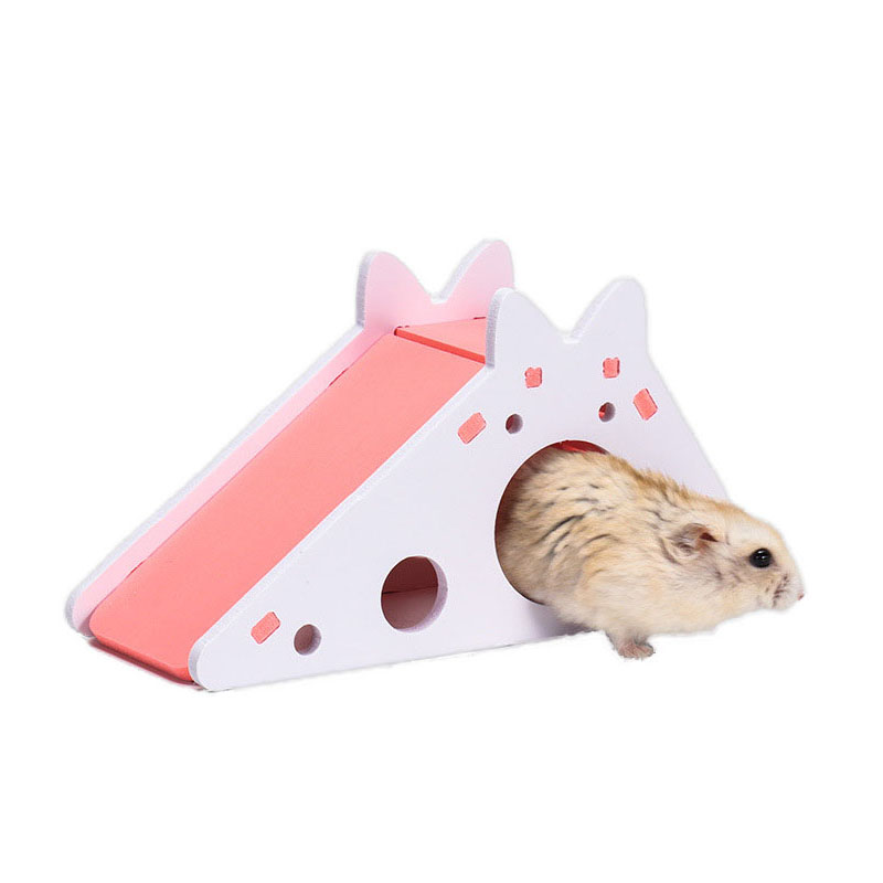 Tobogán de hámster ensamblado, juguete de conejillo de indias, oso dorado, casa de hámster colorida de madera, jaula para mascotas pequeñas, accesorios para hámster
