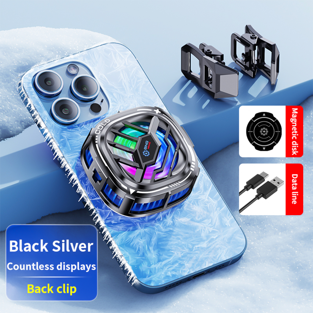 X155 Phone Cooler Ultra Thin Cooling Fan 2 In 1 Magnetic Back Clip Semiconductor Radiator for Gaming iPhone Sumsung RGB: black