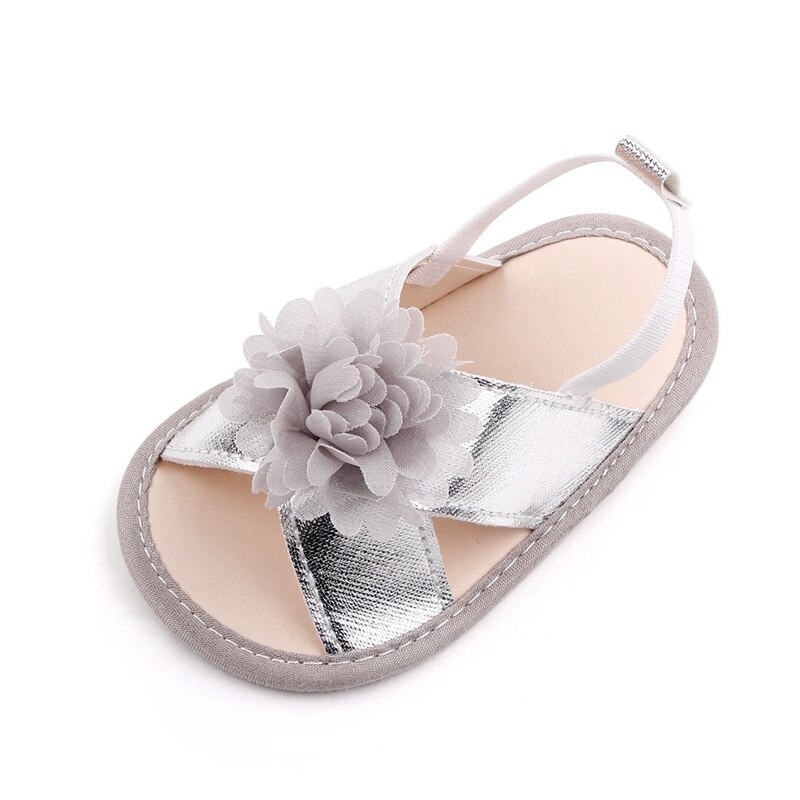 Sommer Baby Mädchen Sandalen Prewalker neugeboren Kind PU Leder Blume Kleinkind Neugeborenen Prinzessin Weiche Sohlen Anti-Unterhose lässig Baby schuhe: Silber- / 11cm(0-6 Monat)